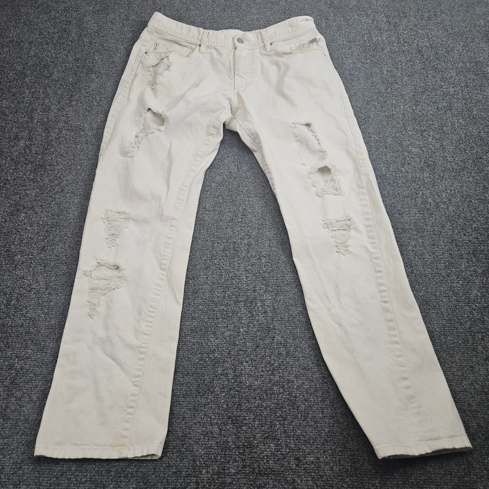 Armani Exchange Slim Fit Jeans Mens 34R Off White‎ Distressed Ripped Streetwear